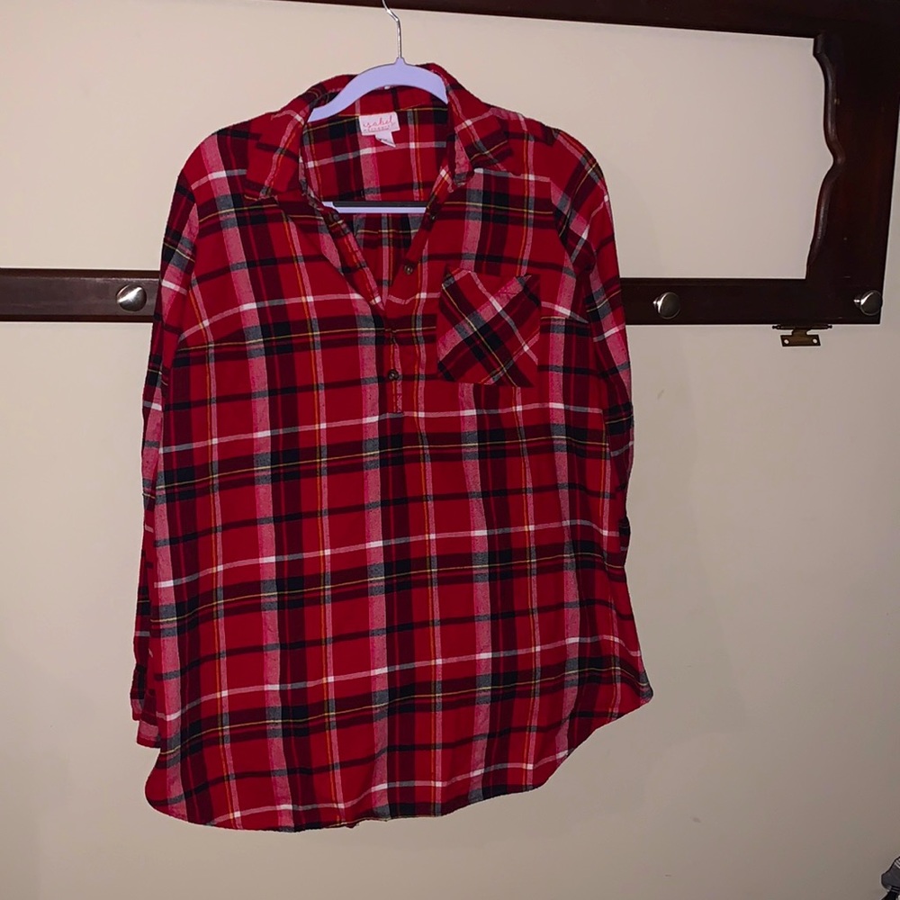 Red plaid flannel maternity shirt size medium